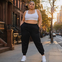 Pantalon de jogging molletonné côtelé taille haute noir jais épais et personnalisé pour femme, grandes tailles, avec revers côtelés, idéal pour l'hiver, OEM