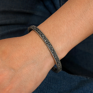 Bracelet en acier inoxydable vintage à motif végétal sculpté pour homme, style nordique, nœud triangulaire viking, rune Odin <span class=keywords><strong>Aegis</strong></span>, bijoux punk - Product Image 5