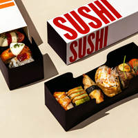 Boîte à sushi carrée rigide en carton biodégradable résistant à la graisse avec logo personnalisé, revêtement UV, emballage alimentaire, boîte cadeau