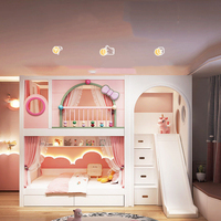 Lit superposé en bois massif pour chambre de filles, mobilier tendance et durable avec toboggan, escalier, armoire et double tiroir de rangement