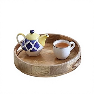 Bandeja de Servir de Madera de Acacia Pulida de Primera Calidad, Hecha a Mano, con Patrón Sólido de Lujo, Tabla Ligera para Aperitivos, para Mesas de Restaurantes Modernos - Product Image 1