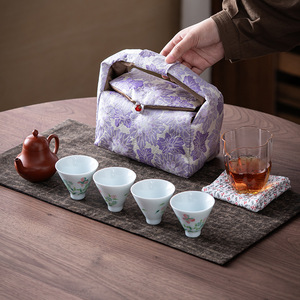 Chinese Brocade <b>Tea</b> <b>Set</b> Portable Cloth Bag One Teapot Two Cups Storage Travel Kung Fu <b>Tea</b> Fabric Bag - Product Image 4