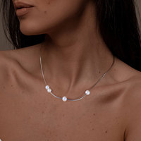 GPN-2 Collier de Perles d'Eau Douce Étanche en Argent Sterling 925, Chaîne en Or 14K, Ras du Cou pour Femme