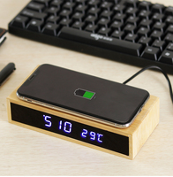 LED digitale bureau-organizer wekker met spraakbesturing houten penhouder voor kantoor en woonkamer