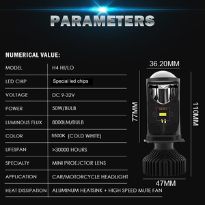 2019 H4 Hi/Lo Fascio di LED Mini Obiettivo Del Proiettore Del <span class=keywords><strong>Faro</strong></span> Stile Auto Lampadine Dell'automobile Della Lampada 6000K 8000LM fan ha condotto il <span class=keywords><strong>faro</strong></span> - Product Image 6