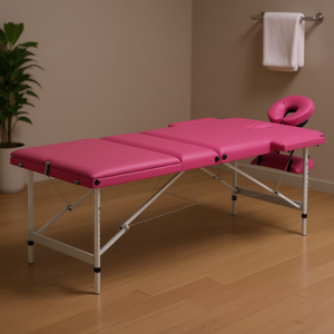 Table de massage pliable en aluminium rose avec 3 zones pour usage domestique ou professionnel - Product Image 2