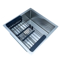 Égouttoir à vaisselle moderne fait main en acier inoxydable brossé 500x400mm, grand égouttoir de comptoir de cuisine à cuve unique avec support pour ustensiles et éponges