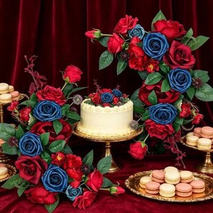 Guirlandes de roses artificielles agiles, fleurs en soie rouges et bleues, 50-100 pièces, bouquet de décoration pour mariage et maison - Product Image 3
