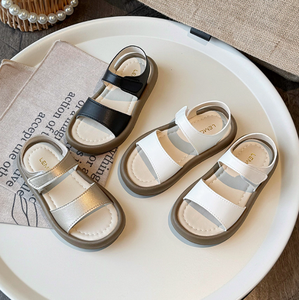 รองเท้าแตะเด็กผู้หญิงแบบเปิดนิ้วเท้า ระบายอากาศได้ดี พื้นรองเท้า PU หนัง PVC แบบเรียบ สวมใส่สบาย - Product Image 2