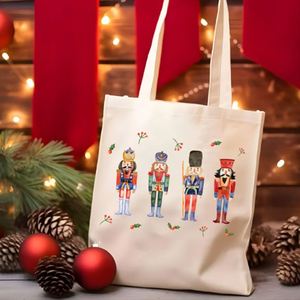 Keymay Custom Printed Cotton Canvas Large Christmas Holiday Gift Tote Bags Eco-friendly Portable <b>Open</b> Shoulder Shopping Bags - Product Image 2