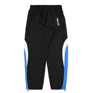 Pantaloni Casual con Elastico in Vita Personalizzati, Pantaloni da Trekking Outdoor Bicolore Neri da Uomo con Pannelli Laterali Blu e Bianchi - Product Image 1