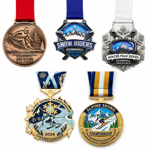 Médaille de ski personnalisée en alliage de <span class=keywords><strong>zinc</strong></span> moulé sous pression, logo émaillé en relief 3D, placage or, argent, bronze antique avec ruban - Product Image 1