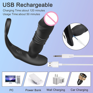 <strong>Prostate</strong> <strong>Massager</strong> with Vibrating Cock Ring, Anal <strong>Thrusting</strong> Dildo Vibrator Sex Toys for Men With 10 Vibrating Modes - Product Image 6