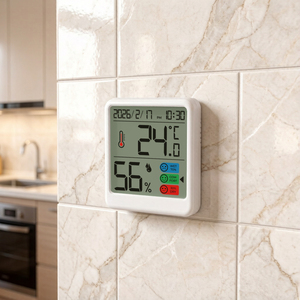 Termômetro Digital de Interior com Higrômetro e Relógio Calendário para Monitoramento de Temperatura e Umidade na Sala de Estar - Product Image 1