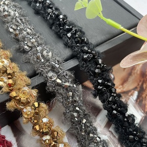 Nastro di Pizzo con Perline e Cristalli di Strass, Grigio-Caffè, 1,5 cm, Nuovo Stile Lussuoso Fatto a Mano, per Decorazione Collo - Product Image 3