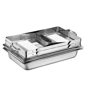 Factory Regular Silver Square Gran capacidad Calentadores de alimentos de acero inoxidable Plato de frotamiento Juego de buffet 9L - Product Image 6