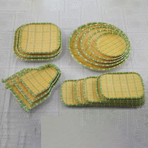 Plateau rond en mélamine à motif de bambou créatif, assiettes en bois de mélamine incassables, 100% mélamine, plat de service pour restaurant - Product Image 1