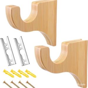 Soporte de madera para barra de cortina, montado en la pared, de bambú, semicircular, para almacenamiento en el hogar. - Product Image 4