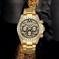Montre Homme Louie Juelen en Acier Inoxydable Argent Or avec Tourbillon, Calendrier Perpétuel, Affichage Date et Jour, Étanche, Style Affaires et Tendance