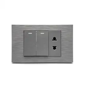 ZSUN SC32 Plastic Brushed Panel Wholesale High Quality 2 Gang Wall Switches and 2 Pin Sockets for Home