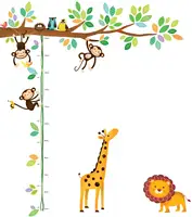 Tabla de crecimiento de altura de monos para niños, pegatinas de pared de vinilo, pegatina de pared extraíble para niños, medidor de guardería para habitación de bebé