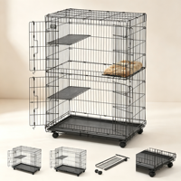 Cage pour chat en métal noir à monter soi-même avec roulettes, zone de jeu spacieuse, étagères de repos amovibles, tapis en peluche pour chats d'intérieur multiples