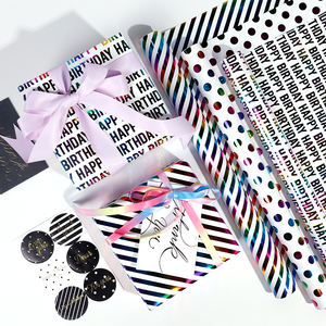 Premium Rainbow Gold Foil <b>Birthday</b> Gift Tissue <b>Paper</b> Vibrant Hues Luxe Texture - Product Image 1