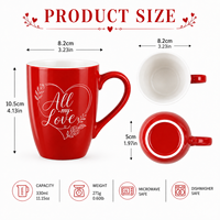 Tasse à café en grès durable RAYLON 330 ml, motif marbre rouge et blanc, cadeau romantique pour la Saint-Valentin, compatible micro-ondes, ensemble pour amoureux