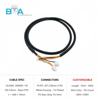 2*2Pin Pitch 2.50mm Housing ke Kabel Terbuka & Berlapis Timah UL2464 26AWG 60CM/1.97ft 3-Core Hitam PVC untuk Perangkat Industri