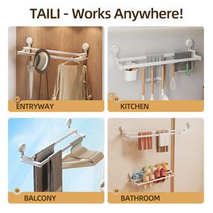 رف منظم للشبشب مثبت على الحائط للحمام ، حامل أكواب شفط مزدوج الطبقات ، رف مناشف - Product Image 3