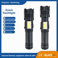 Linterna Lateral LED COB de Aluminio P50 de Largo Alcance, IP44 Impermeable, Zoom Telescópico, Alta Potencia, Recargable por USB-C, para Camping y Actividades al Aire Libre