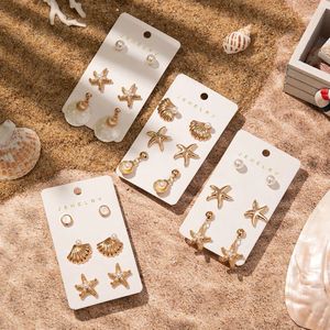 Juego de Aretes de Moda, Chapados en Oro, con Dijes en Forma de Estrella de Mar y Concha, Venta al por Mayor de Fábrica, Aretes Económicos para Mujer - Product Image 1