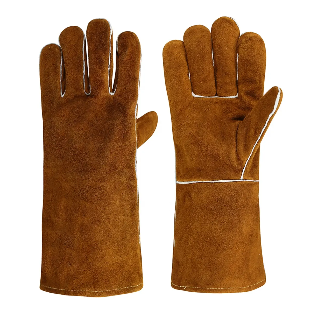 Venta al por mayor Retro de cuero marrón Tig Mig guantes de soldadura de cuero de vaca de cuero Partido de fabricación de fábrica de seguridad guantes de soldadura