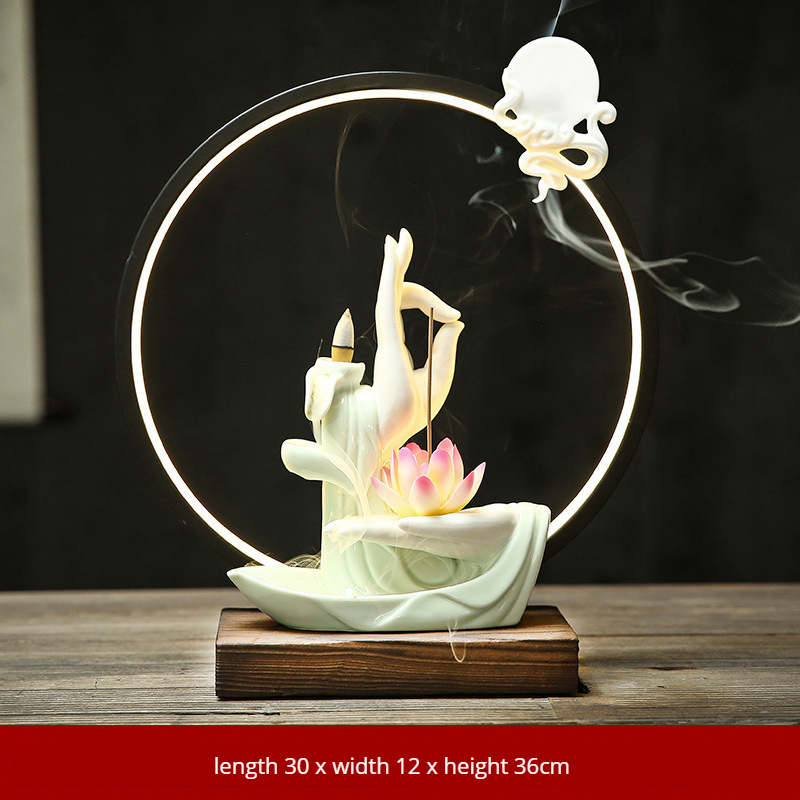 Lotus LED à main de Bouddha (glaçage céladon à anneau de lampe)