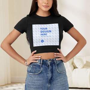 Tops courts d'été pour femmes de haute qualité, écologiques, à manches longues, en tissu dobby crocheté, avec nombril apparent, t-shirt personnalisé avec logo, mignon - Product Image 3