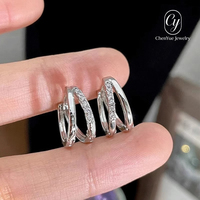 Boucles d'oreilles créoles unisexe double couche en zircon, style minimaliste ton froid, de haute qualité, pour la guérison des oreilles, tendance, vente en gros