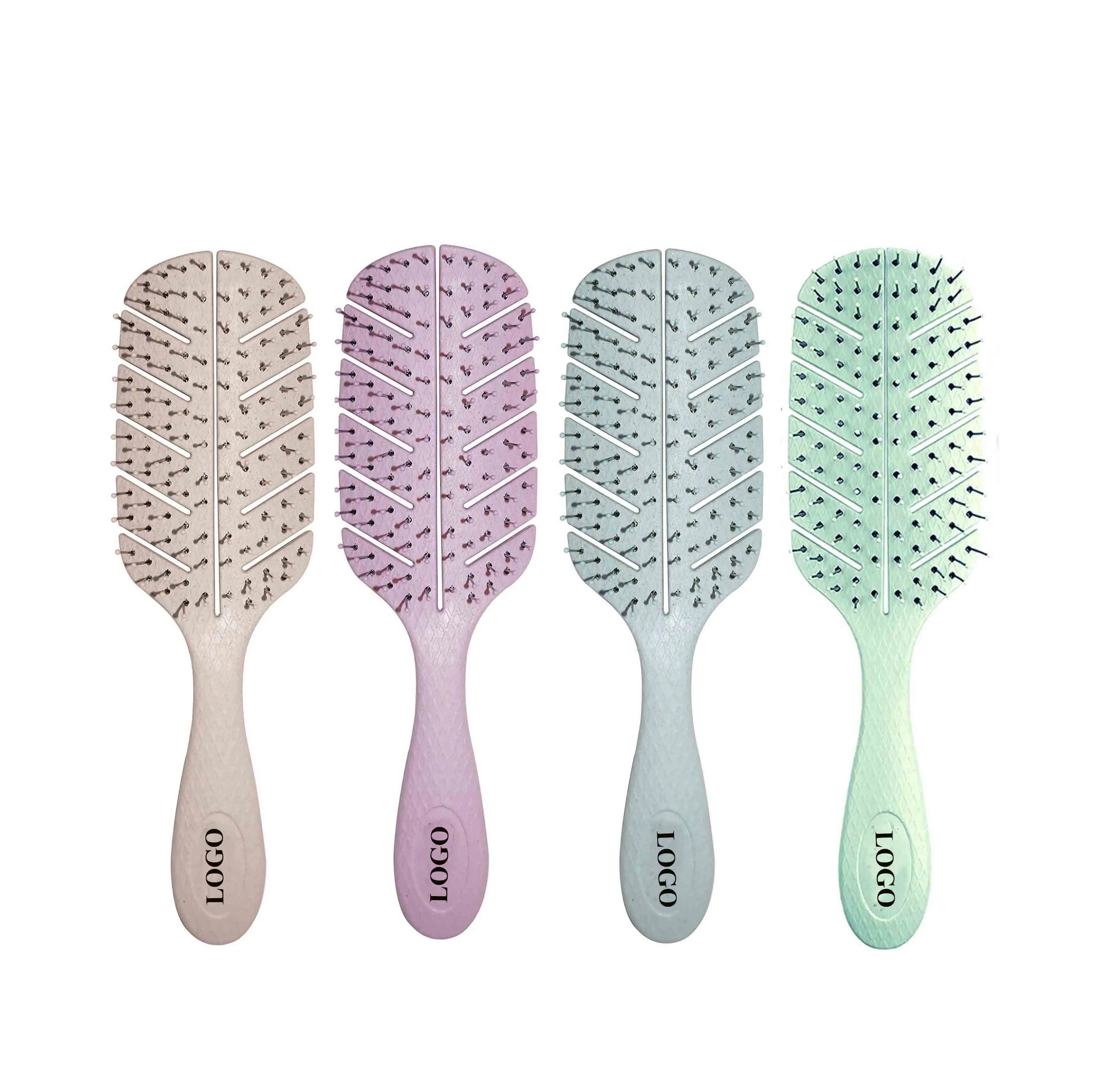 HEYAMO Wheat Straw Thick Hair Detangler Leaf Vent Brush Comb Hairbrush Biodegradable Detangling Natural Hair Brush For Women