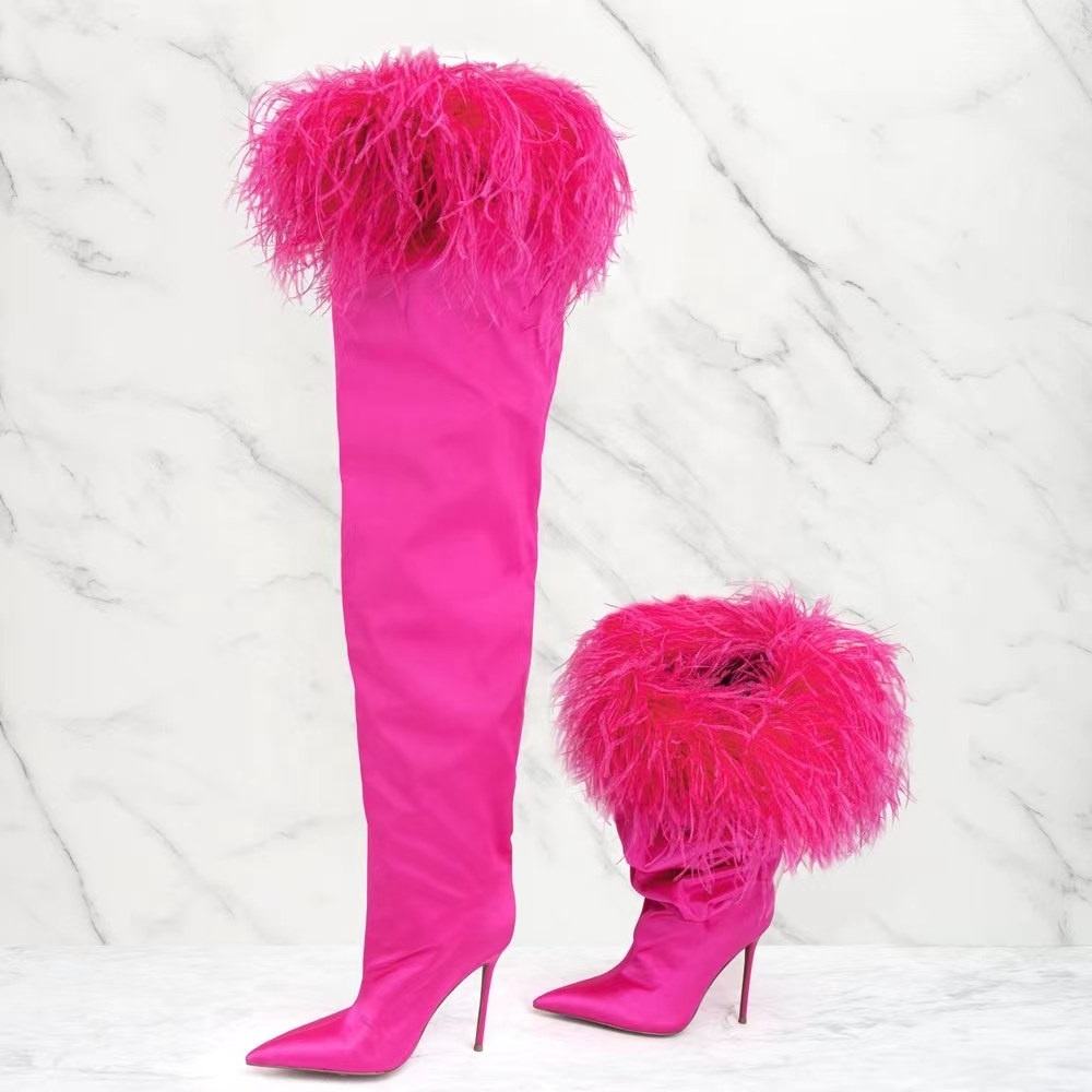Overknee Stiefel Pink ENMAYER Schuhe Beliebteste Hot Pink Satin