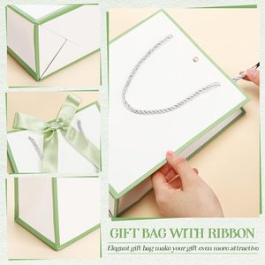 Sacchetti Regalo Bianchi con Manico e Fiocco in Verde Salvia per Festività, Capodanno, San Valentino, Matrimoni e Addii al Nubilato - Product Image 5