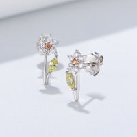 Anting-anting Stud Bunga Zirkon Perak Sterling S925 untuk Anak Perempuan Anting-anting Stud Batu Permata Berlapis Emas untuk Pesta Pernikahan dan Ulang Tahun