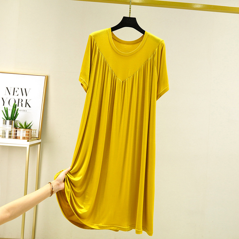Chemise de nuit longue plissée jaune