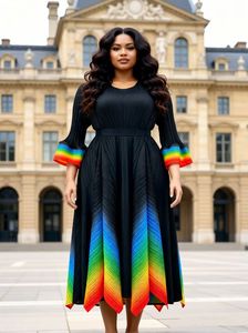 فستان كنيسة أبيض مطوي بتدرج لوني للنساء ذوات المقاسات الكبيرة، بأكمام 3/4، فستان رسمي طويل للمناسبات مع أساور متباينة - Product Image 4