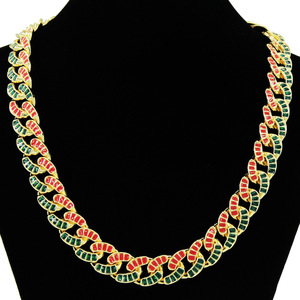 Collar de Cadena Geométrica Verde y Roja Estilo Hiphop Personalizado, Cadena Cubana, Collares de Aleación Chapados en Oro para Hombre, Joyería de Moda - Product Image 1