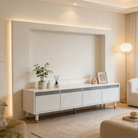 Meuble TV moderne blanc cannelé avec pieds dorés, grand rangement, console multimédia de luxe pour salon, couleur personnalisable, montage facile