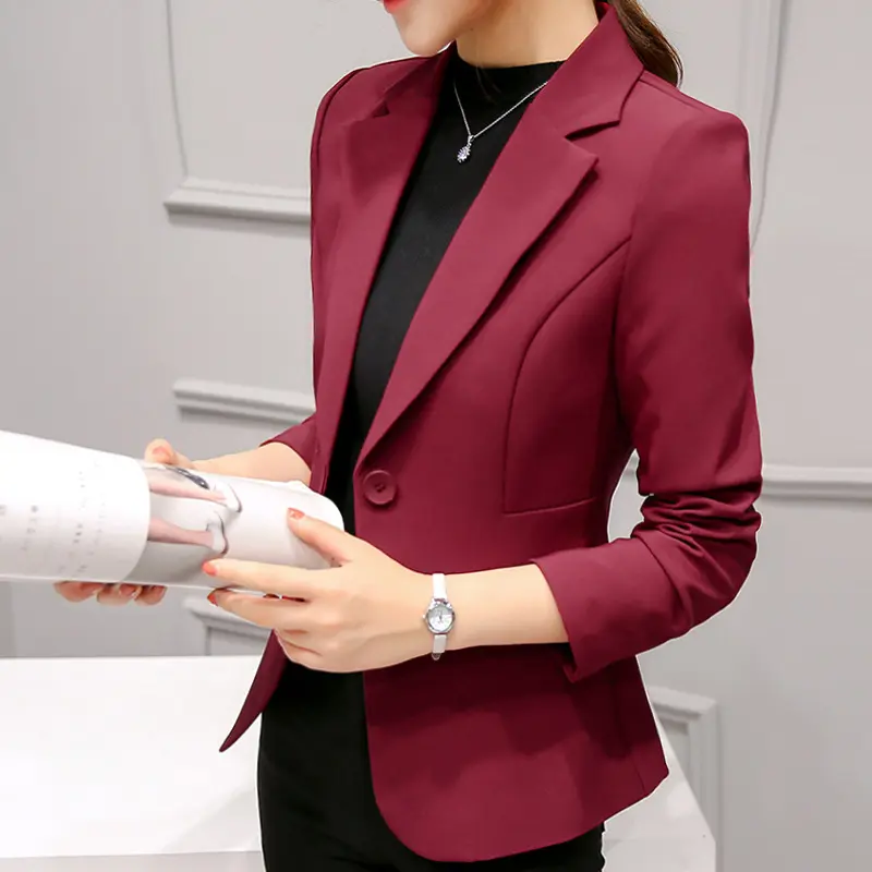2022 New Fashion Women Office Lady Long Sleeve Single Button Solid Color Outwear Cardigan Short Tops Business Suit Coat Jacket