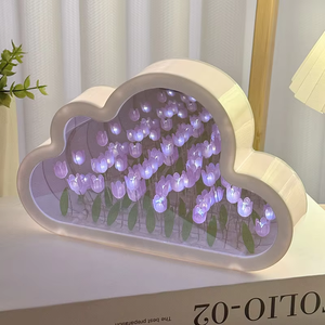 Creative Cloud DIY Night Light 20cmTulip <span class=keywords><strong>LED</strong></span> Lampara Lámpara de espejo acrílico de vidrio moderno con tulipanes para decoración de dormitorio Regalo para el hogar - Product Image 2