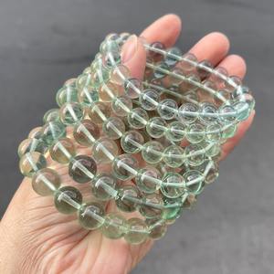 Pulsera Elástica Ajustable de Cuentas Redondas de Fluorita Verde Primavera Transparente de Alta Calidad, Piedra del Genio, Flujo de Energía, para Mujer - Product Image 2