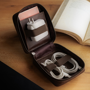 Hot Sale luxury leather tech organiser <b>bag</b> portable electronic <b>cable</b> and charger storage case for business travel and daily use - Product Image 6