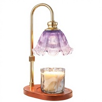 Lampe chauffe-bougie avec minuterie, cadeau d'anniversaire, base en bois massif noyer, hauteur réglable, lampe de table, 2 ampoules pour la maison