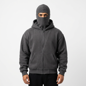 Vente en gros : Sweat à capuche zippé de créateur avec masque intégré, logo personnalisé, collection Automne Hiver, blanc, style cagoule - Product Image 1